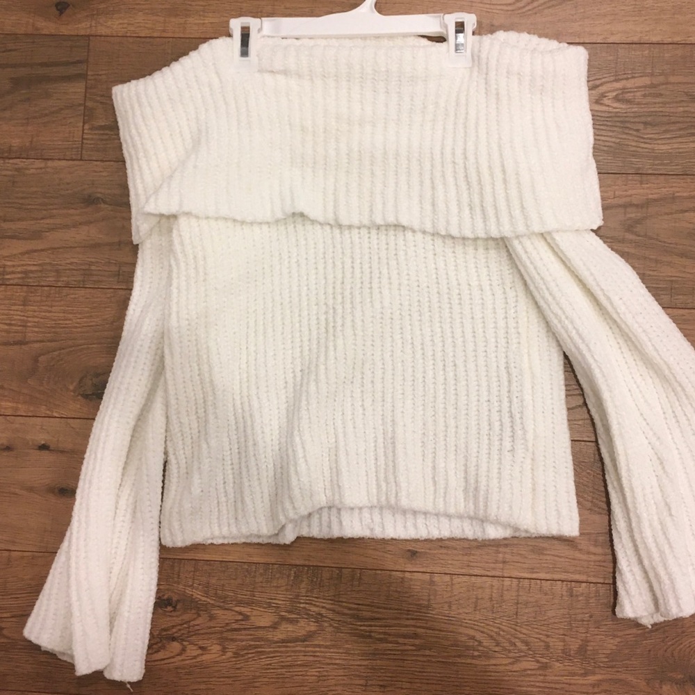 White off the shoulder bell-sleeve sweater